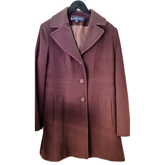 Anne Klein Women's Large Brown Wool Blend Pea Coat Old Money Heritage Timeless - Picture 3 of 7